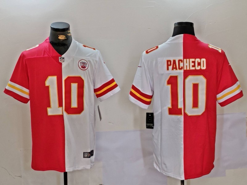 Men's Kansas City Chiefs #10 Isiah Pacheco Red/White Split Vapor Limited Stitched Jersey Men's Kansas City Chiefs #10 Isiah Pacheco Red/White Split Vapor Limited Stitched Jersey